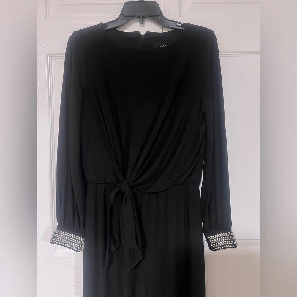 MSK Rhinestone Embellished Long Sleeved Wide Leg Jumpsuit - Picture 3 of 5